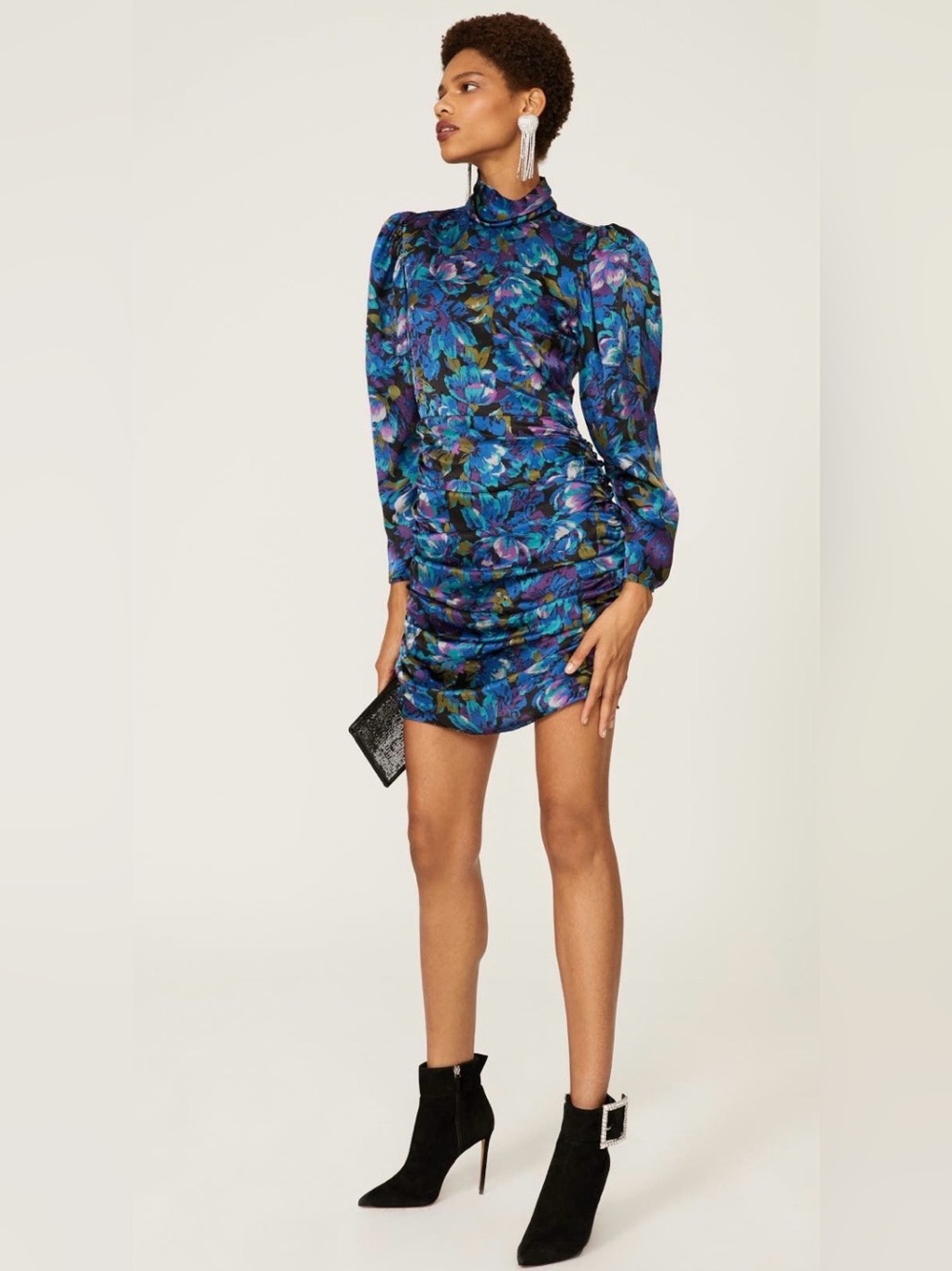 Ronny Kobo Collection~Annika Puff Sleeve Floral Ruched Mini Dress~Sz S~$478~